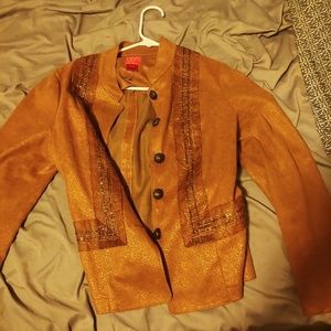 Retro Fitted Brown/Gold suede embroidered Jacket